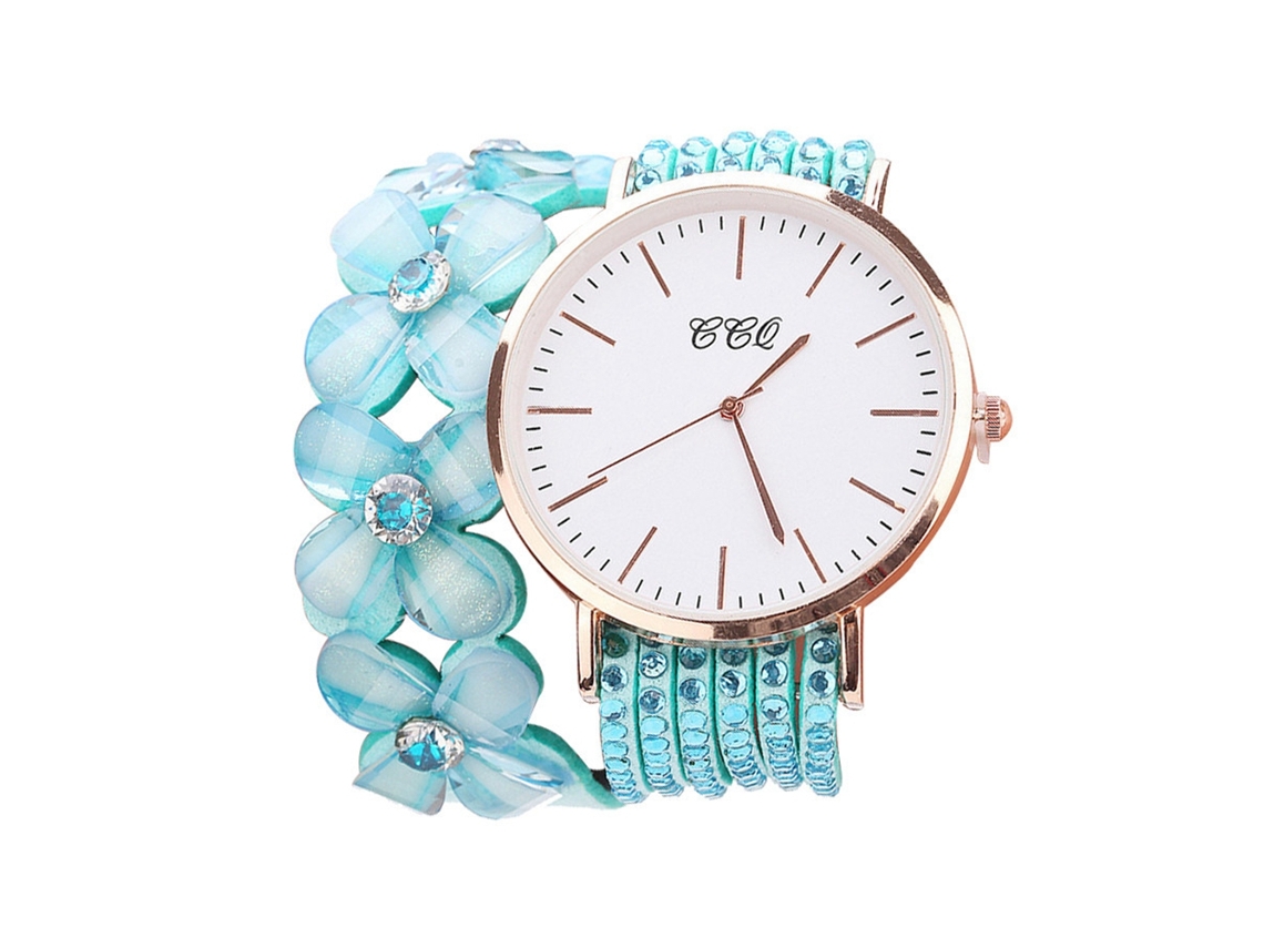 Relógio de Pulsera Ccq Feminino de Quartzo com Pulseira Multicamadas e Strass (menta)
