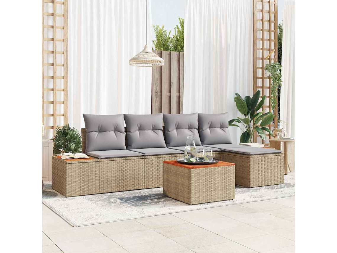 Vidaxl Conjunto De Sofá De Jardim 6 Pcs Bege E Cinza Claro Polirattan