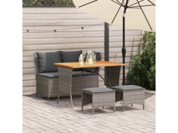 Vidaxl 4 Pcs Conjunto De Jantar P/ Jardim C/ Almofadões Vime Pe Cinza
