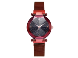 Relógio de Pulso Feminino de Quartzo com Pulseira de Malha e Botão Magnético (vermelho)