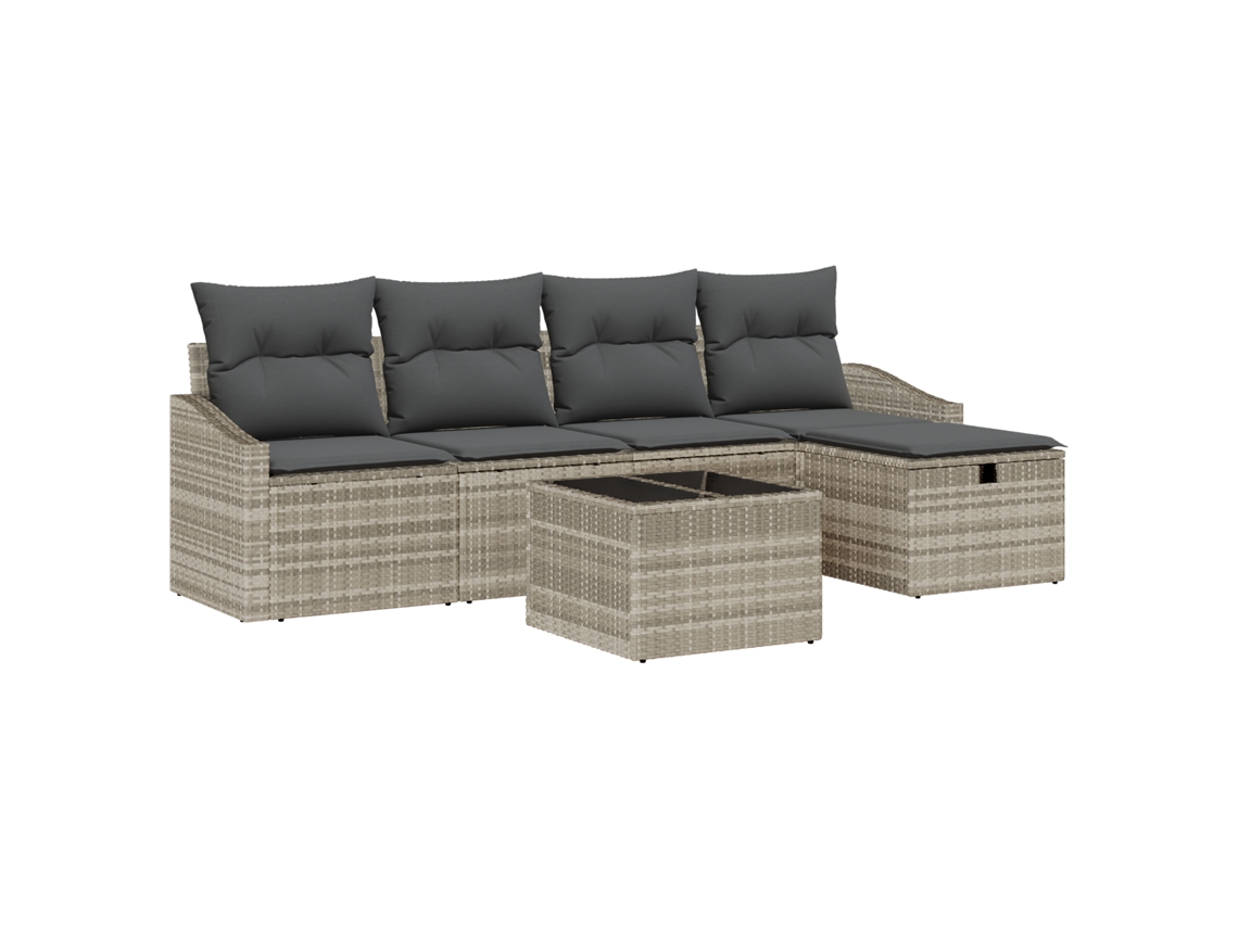 Conjunto 6 Conjunto De Sofá De Jardim Vidaxl Cinzento-claro Vime Pe