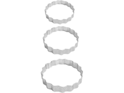 Conjunto de 3 anéis perfurados em aço inoxidável para mousses e bolos.