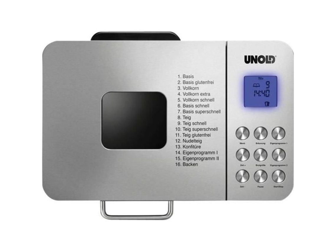 Máquina de fazer pão UNOLD BACKMEISTER 68456 Edel - 550W - 16 programas - Tela LCD - Cinza