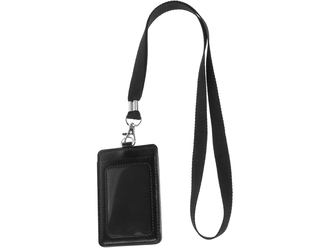 Porta Crachá Merryhapy Em Couro Pu Preto Com Cordão Removível E Clipe Giratório, Resistente E Confortável, Ideal Para