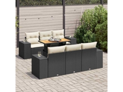 Vidaxl 7 Pcs Conjunto De Sofás P/ Jardim C/ Almofadões Vime Pe Preto