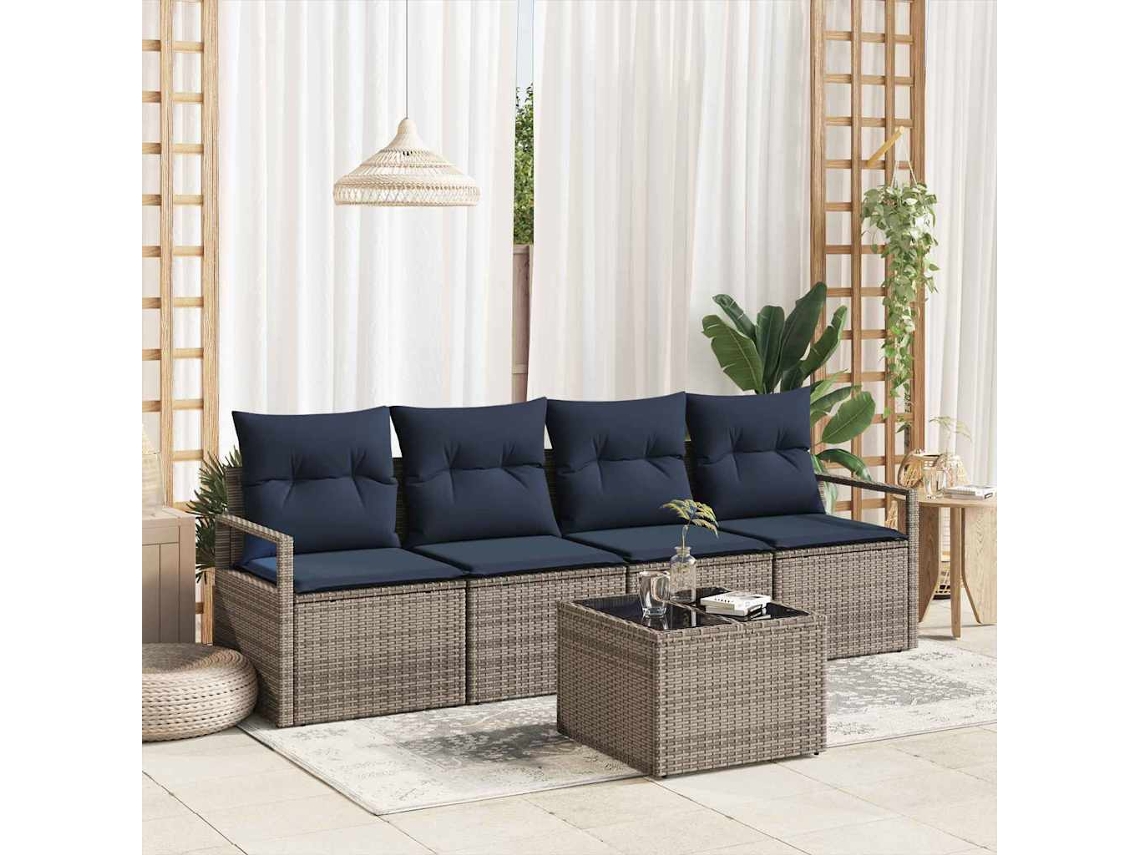 Vidaxl Conjunto De Sofás 5 Unid. 4-número De Lugares Cinza E Azul