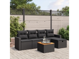 Vidaxl 6 Pcs Conjunto Sofás De Jardim C/ Almofadões Vime Pe Preto
