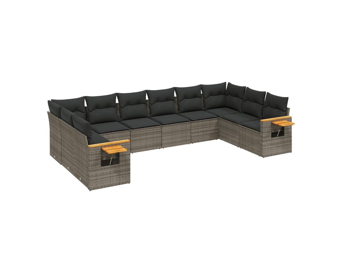 Conjunto de 10 Sofás de Jardim com Almofadões Vime Pe Cinzento MAISON EXCLUSIVE
