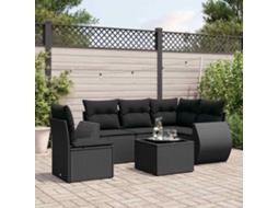 Vidaxl 6 Pcs Conjunto Sofás De Jardim C/ Almofadões Vime Pe Preto