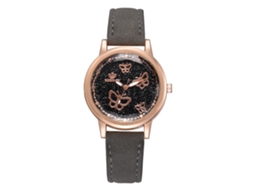 Relógio de Pulso Feminino Elegante de Quartzo com Pulseira de Couro Pu Estilo Simples Cinza