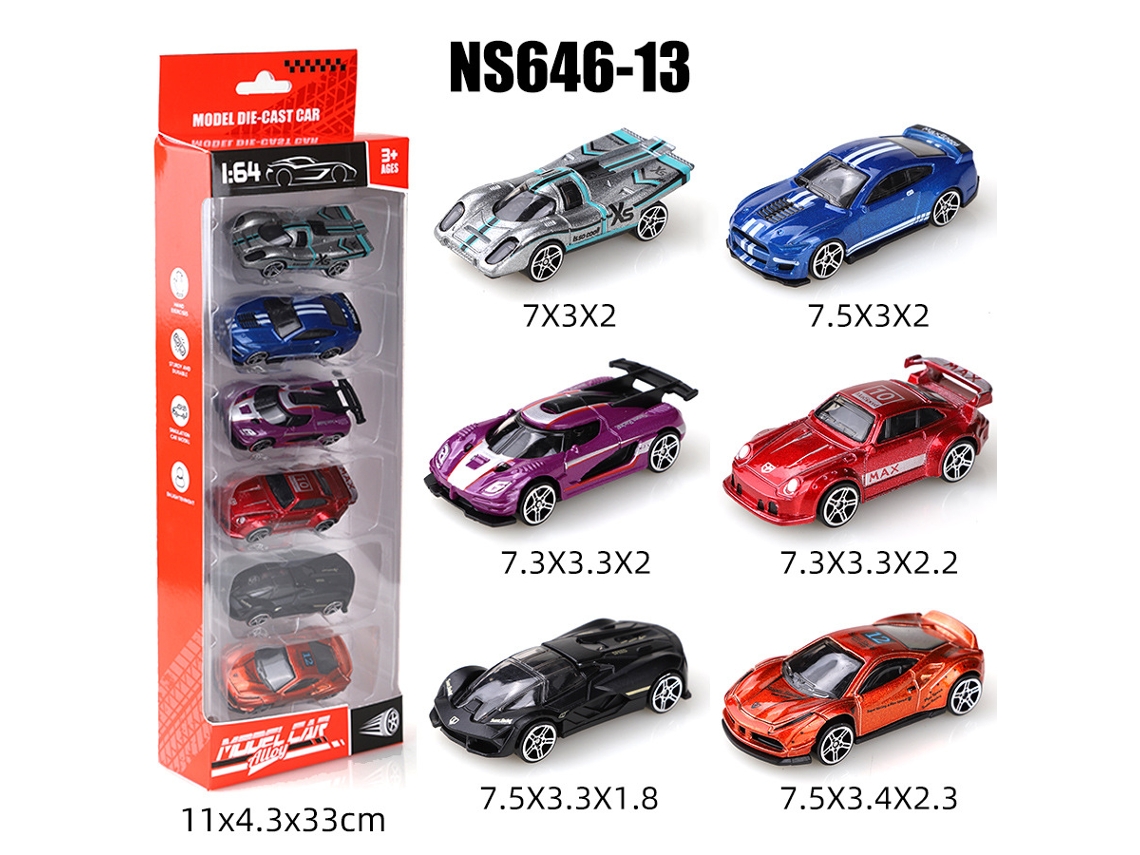Miniaturas de Carros Deslizantes em Escala 1/64, Brinquedos Infantis MDUG (6 Carros)