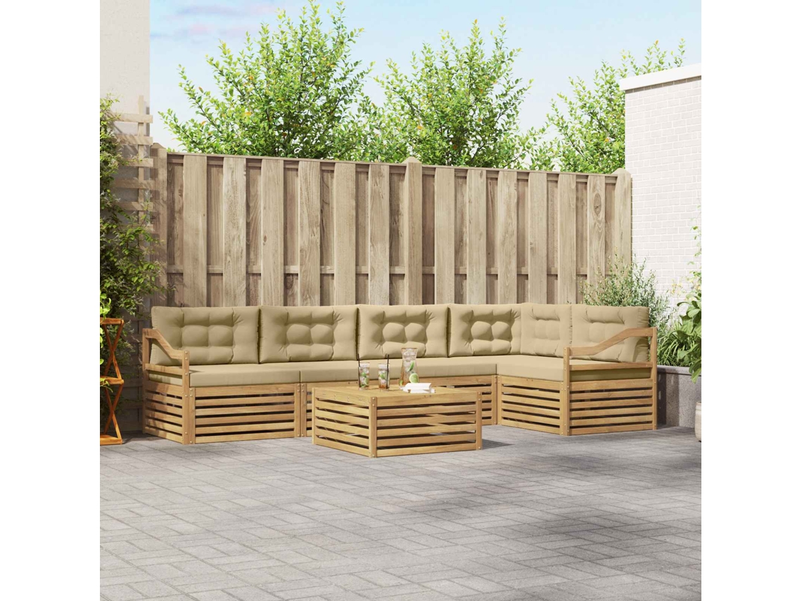 Vidaxl Conjunto De Sofás Para Exterior 6 Unid. Branco E Bege Poliéster