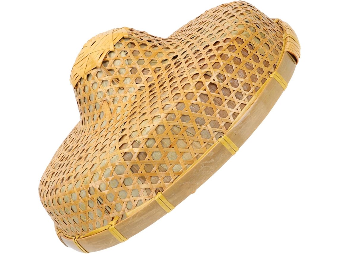 Chapéu De Pescador Popetpop Em Bambu Trançado, 36,5 Cm, Cáqui, Estilo