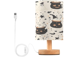 Luminária De Cabeceira Led Pequena Skyshu Com Base Madeira Antiderrapante E Cúpula Que Não Agride Os Olhos, Ideal Para O