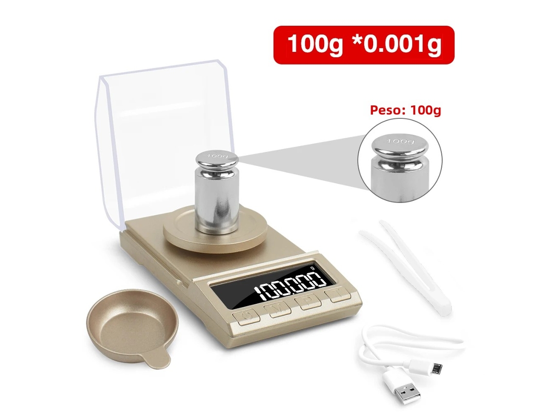 Balança Eletrônica Digital De Precisão (dourada, 100 G), Alimentada Por Usb, Com Visor Lcd E Precisão De 0,001 G.