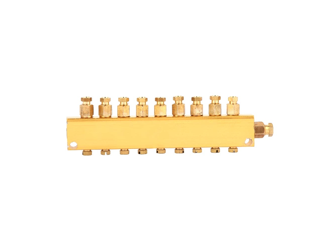 Bloque De Manifold De Distribuidor De Aceite Ajustable De Latón Com Entrada De 6mm E Saída De 4mm (1 Entrada E 9 Saídas)