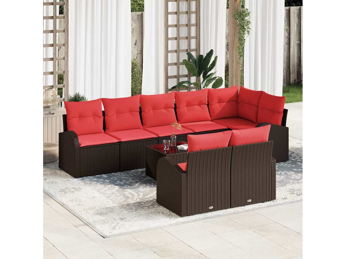 Vidaxl Conjunto De Sofá De Jardim 9 Unid. Castanho Vime Pe