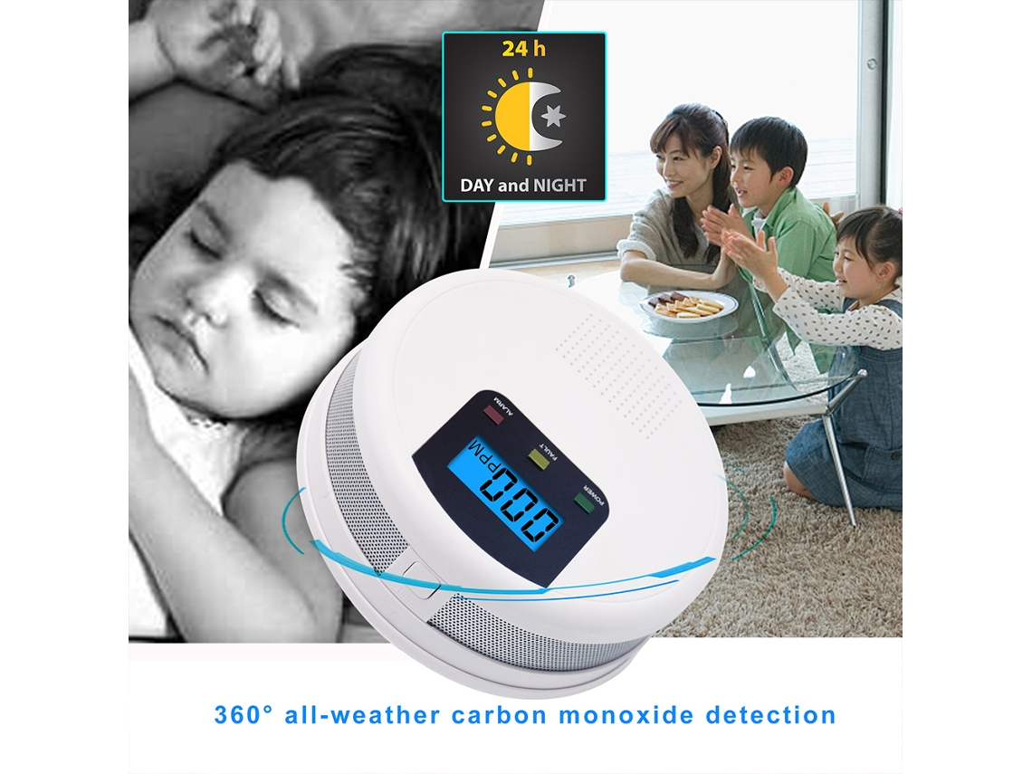 Detector de Monóxido de Carbono com Bateria, Alarme Sonoro e Luminoso | S/MARCA