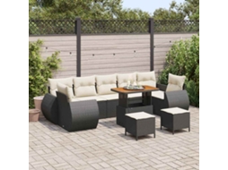 Vidaxl Conjunto De Sofá De Jardim Com Almofada 10 Pcs Preto E Creme