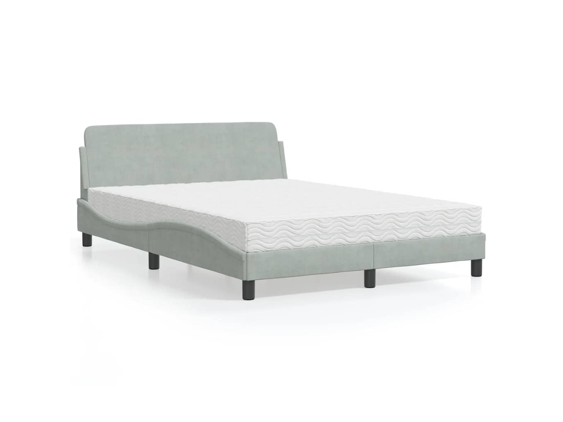 Vidaxl Cama com Colchão Dover 120x200 Cm Veludo Cinzento claro