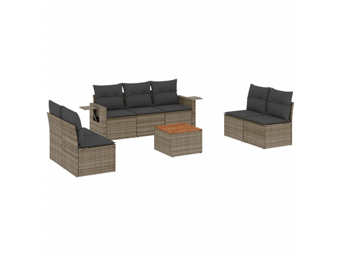 Maison Exclusive - 8 Pcs Conjunto Sofás De Jardim C/ Almofadões Vime Pe Cinzento