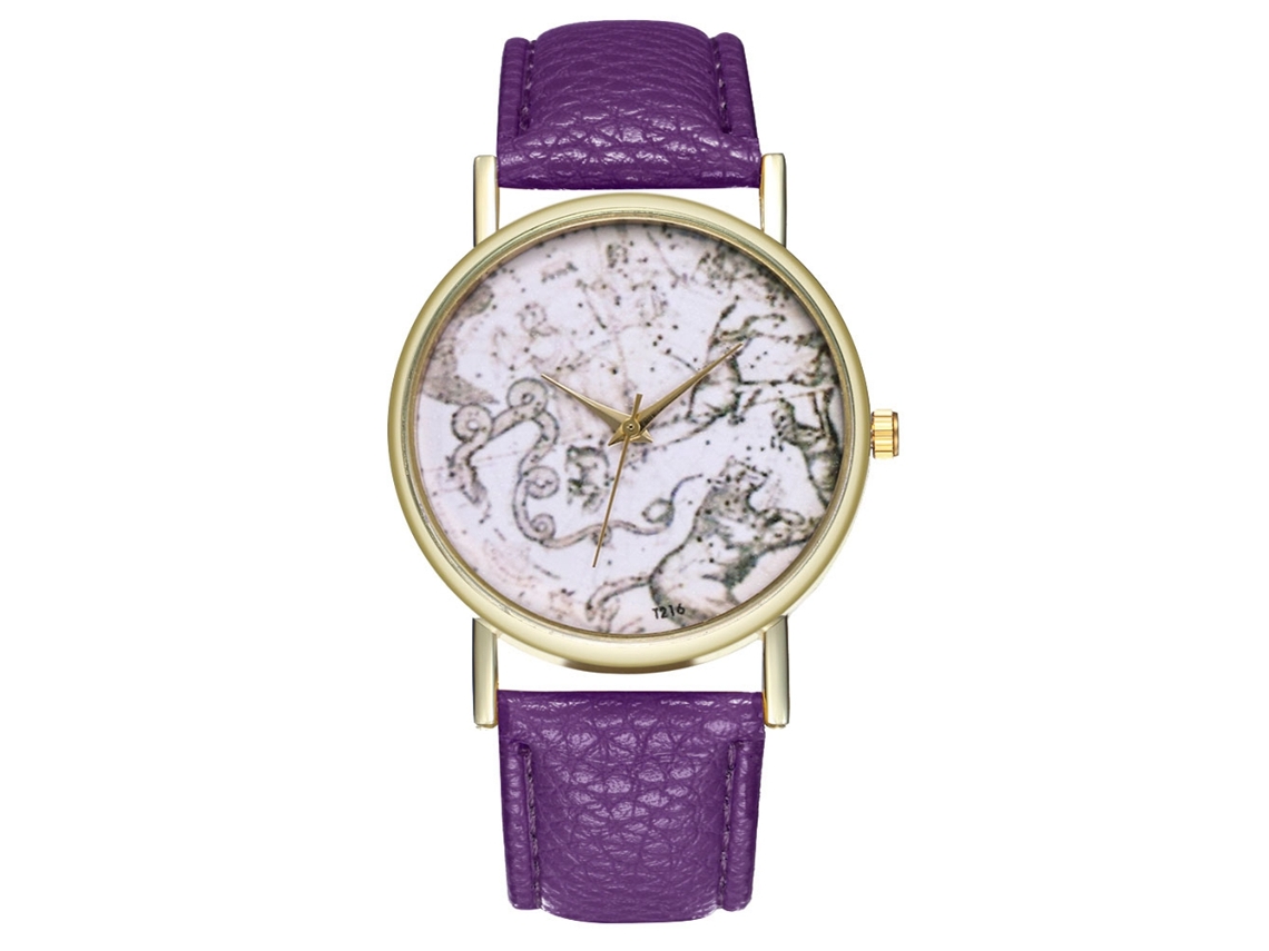 Relógio de Moda Vintage Simples com Pulseira de Couro Pu Quartzo para Mulheres (roxo)