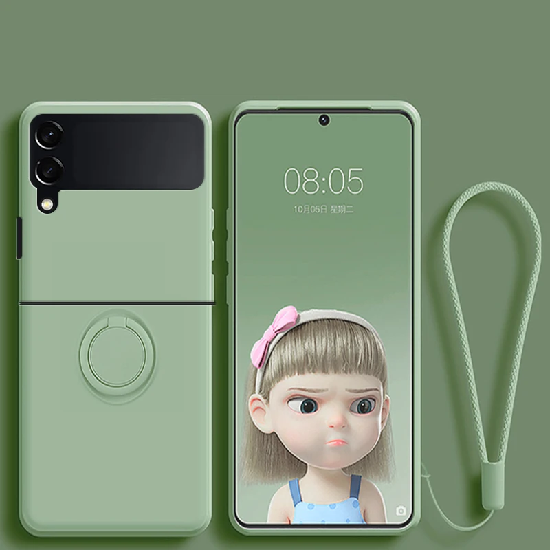 (verde, Galaxy Z Flip 6) Capa Flip Para Celular Em Silicone Líquido, Compatível Com Samsung, Resistente A Quedas, Com Suporte De Anel.