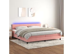 Vidaxl Cama Box Spring C/ Colchão/led 200x200 Cm Veludo Rosa