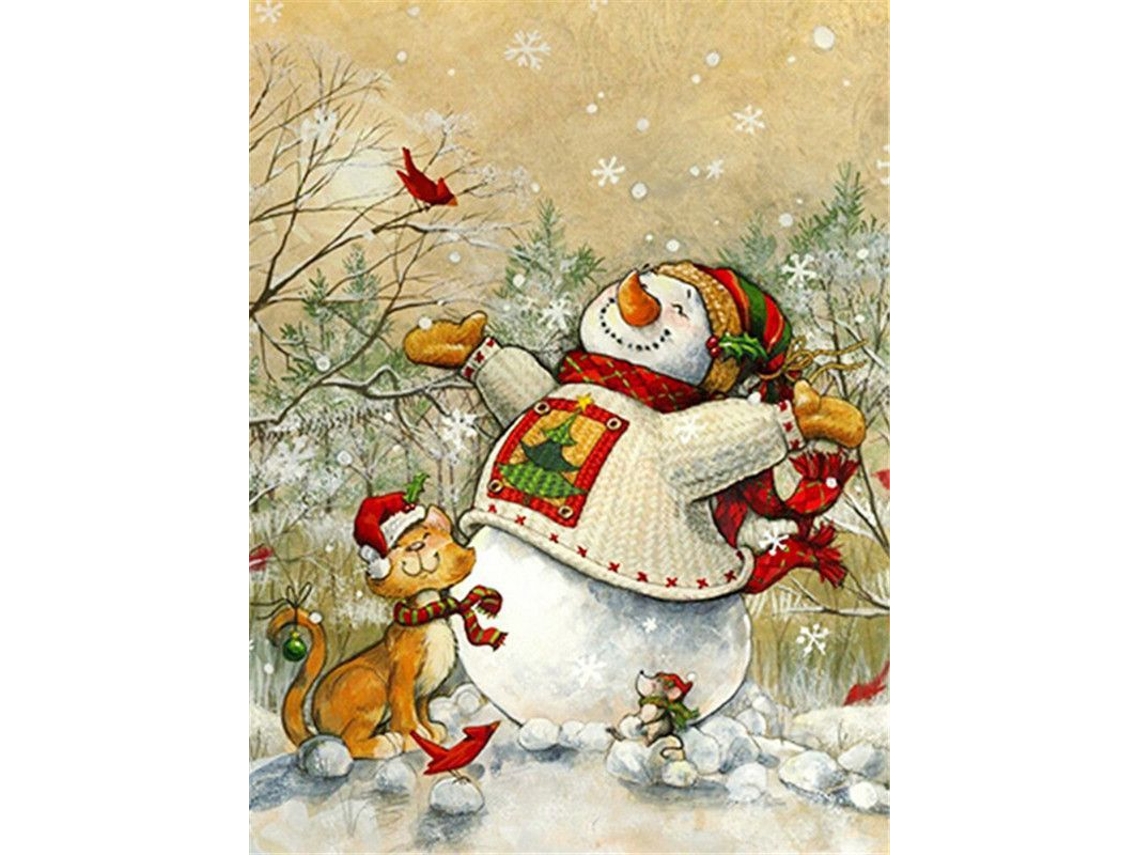 Pintura Diamante 5d Feita À Mão 30x40cm Boneco De Neve Feliz, Adequado Aquaforge