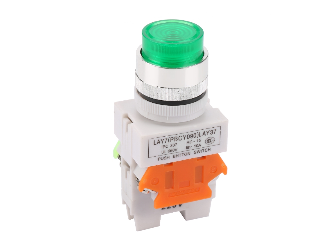 Interruptor De Botão Momentâneo Com Reset Automático De Cabeça Plana Verde 22mm Lay37-11dn