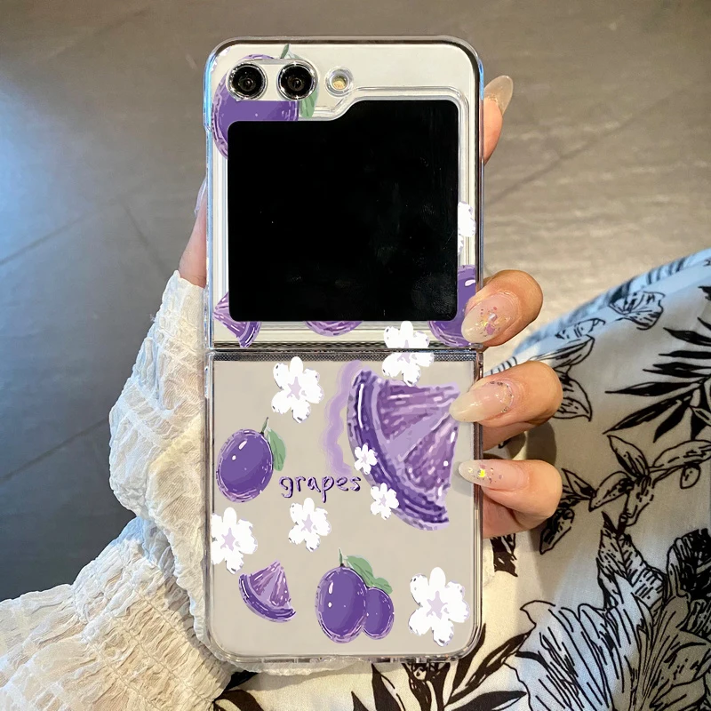 Capa Dobrável Para Celular Galaxy Z Flip6 Com Estampa Colorida De Frutas (uva), Versão Transparente.