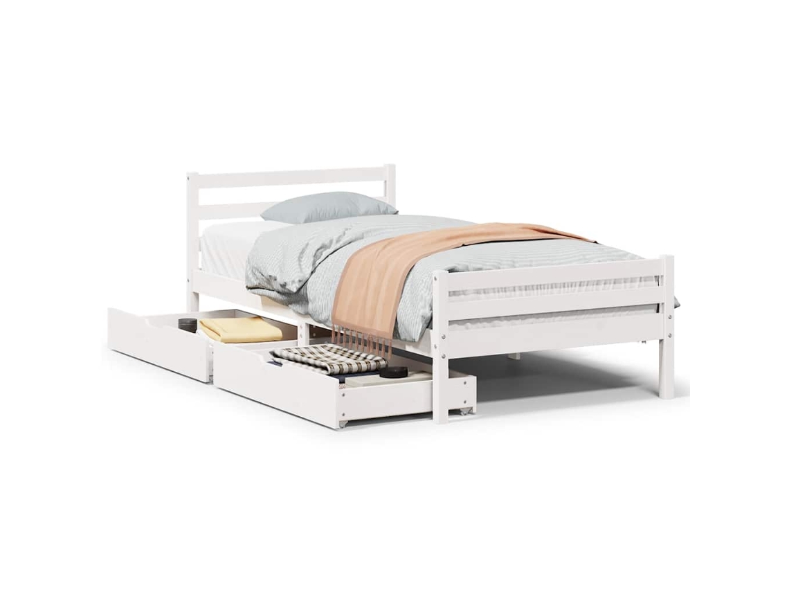 Cama Sem Colchão Madeira de Pinho Maciça Branco 100x200 cm MAISON EXCLUSIVE