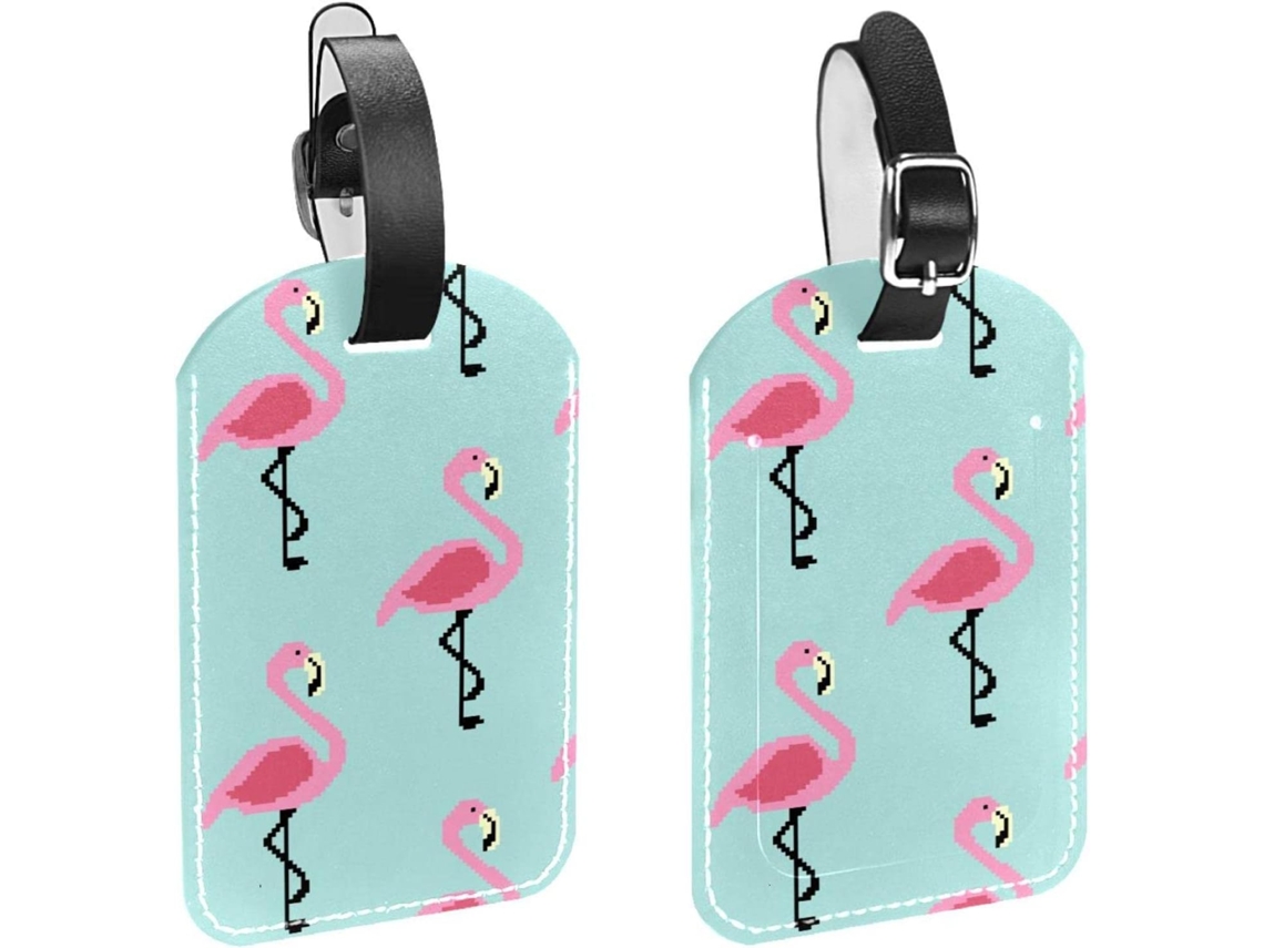 Conjunto De 2 Etiquetas Bagagem Em Couro Sintético, Com Estampa De Flamingo, Azul Claro