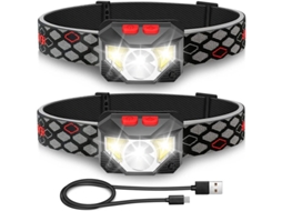 Lanterna Frontal Led, 2 Peças Super Brilhante Sensor de Movimento 1000 Lumens Usb Recarregável Ipx4 Camping Hiking