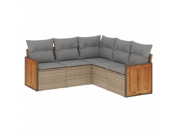 Conjunto de 5 Sofás para Jardim com Almofadões Vime Pe Bege MAISON EXCLUSIVE (5 pcs)