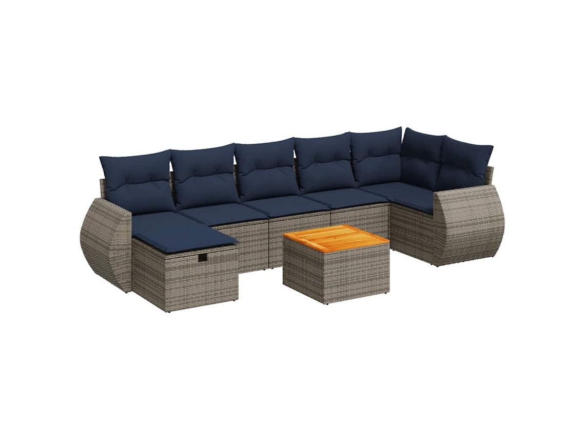 Conjunto de 8 Sofás de Jardim com Almofadões Vime Pe Cinzento MAISON EXCLUSIVE (8 pcs)