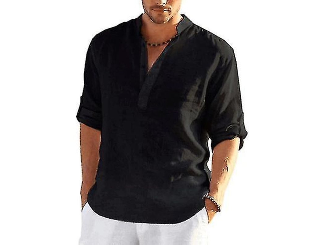 Suéter Urban Trendy Com Gola Ajustada, Manga Longa, Tecido Algodão E Linho, Tamanhos S A Xxxl Preto
