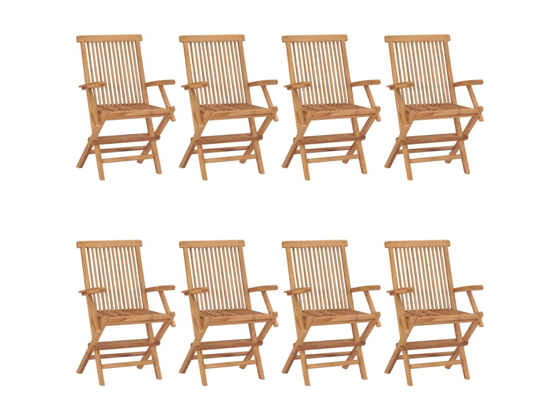 Conjunto de 8 Cadeiras de Jardim C/ Almofadões Cinzentos Teca Maciça MAISON EXCLUSIVE