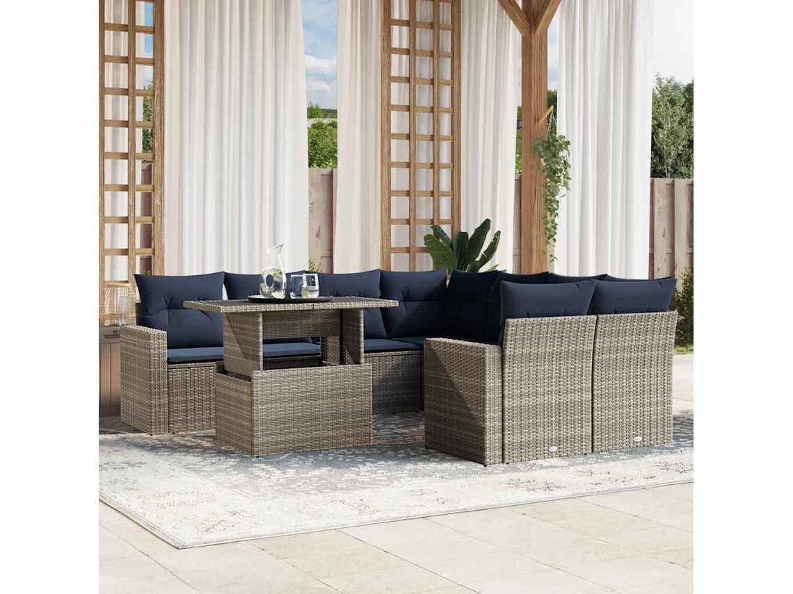 Vidaxl Conjunto De Sofá De Jardim De 9 Peças Com Almofadas Em Rattan Sintético Cinza