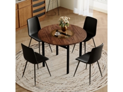 Conjunto Mesa Redonda Madeira Marrom 100cm Armazenamento 4 Cadeiras Pu Preto