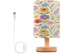Abajur De Cabeceira Wildflowers Para Quarto, Com Portas De Carregaje USB C, Luminária De Leitura Led, Base De Madeira