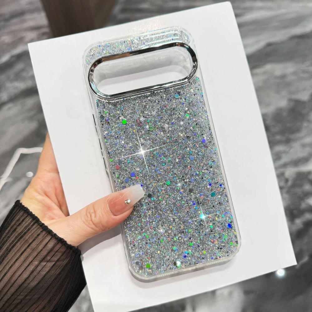 Capa Para Celular (pixel 8 Pro Prateado) Com Glitter Cristal, Capa Traseira De Silicone Resistente A Impactos