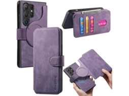 Capa Para Samsung Galaxy S26 Ultra Em Couro Retrô Com Carteira Magnética, Flip. Roxo Czhhmart