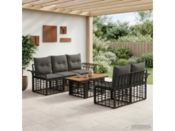 Vidaxl Conjunto De Sofá De Jardim 6 Unid. Preto E Cinza Escuro Vime Pe
