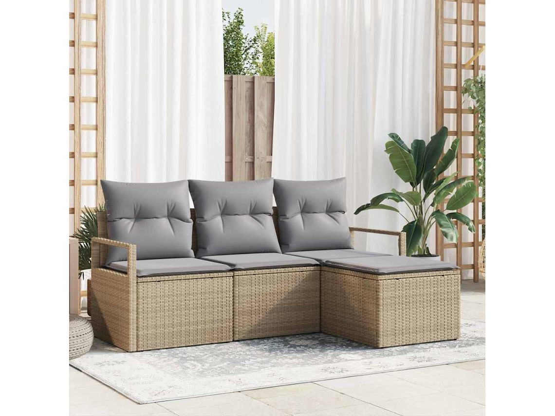 Vidaxl Conjunto De Sofás 4 Unid. Bege Vime Pe