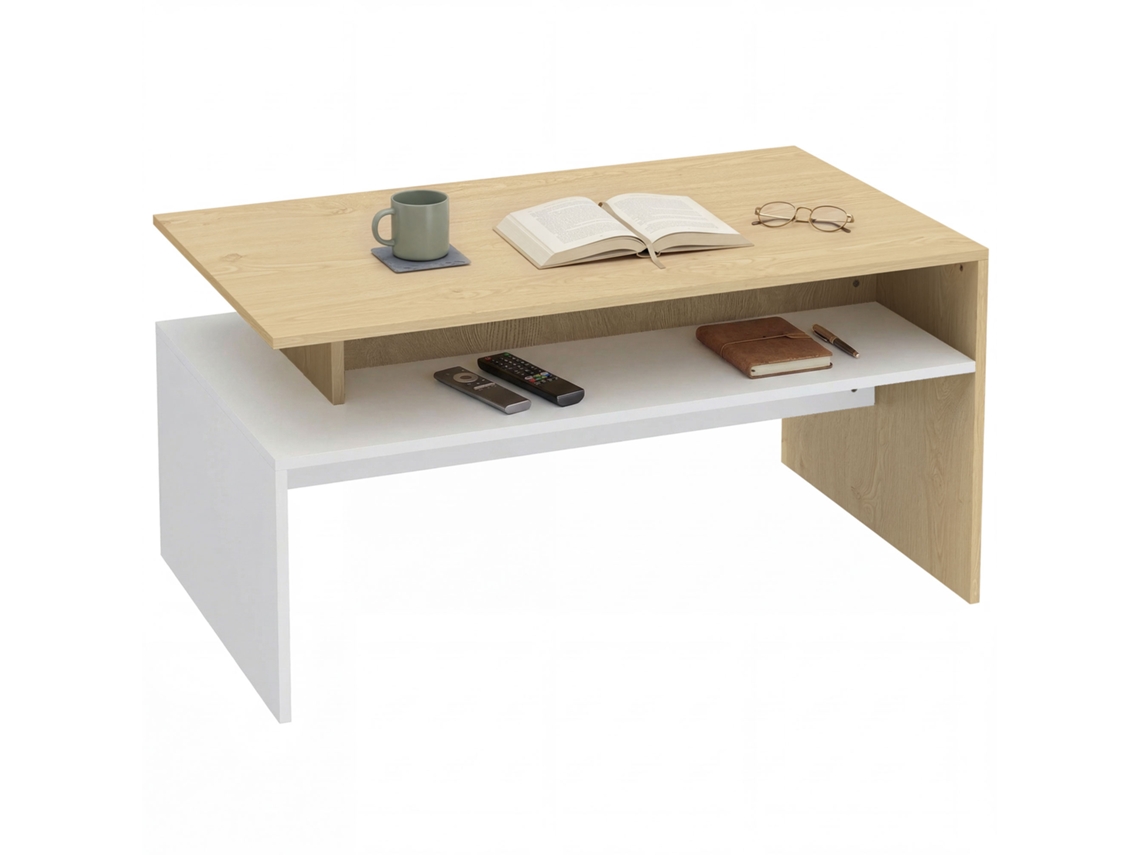 Mesa De Centro Mdf Cor Madeira Natural E Branco 95x55x50 Cm Homcom