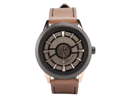 Relógio masculino de quartzo com pulseira de couro PU, resistente à água e com calendário.