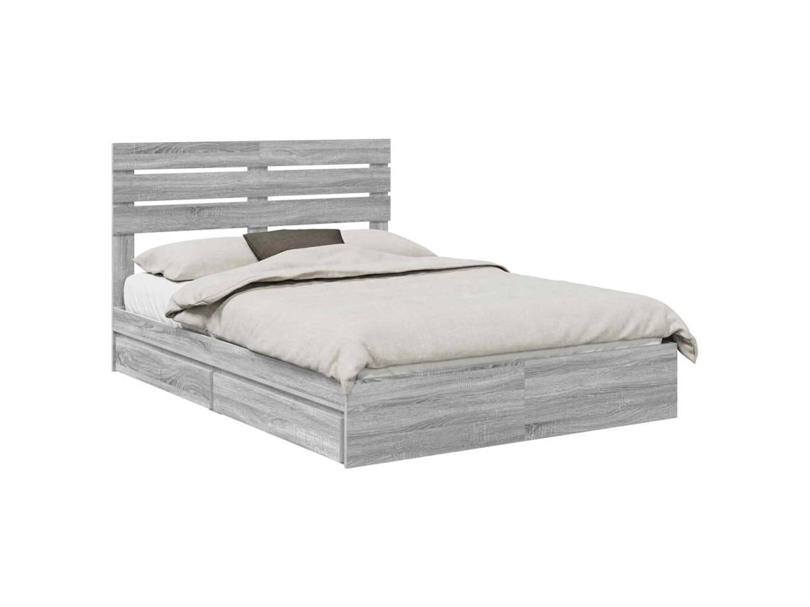 Cama De Casal | Camas Para Quarto | Cama Com Armazenamento Com Cabeceira Cinza Sonoma 150 X 200 Cm