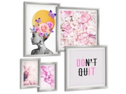 Conjunto De Pinturas Motivos Florais Com Mulher Espelharte (5 Peças)