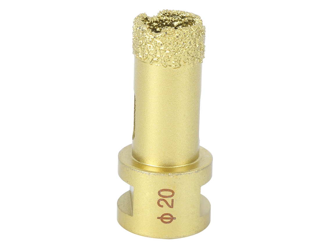 Broca diamantada para serra copo em granito, cerâmica e concreto, 20 mm, M14, para soldagem a vácuo.